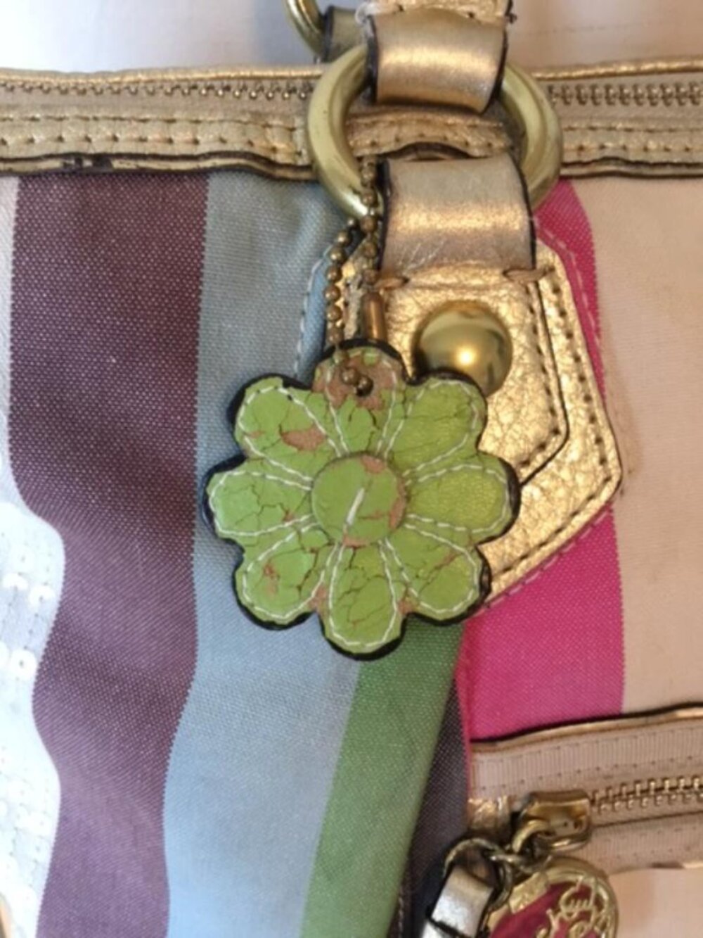 Coach Poppy Heritage Legacy, Multi-colored Striped Canvas Tote Bag w/Sequins - Picture 6 of 16